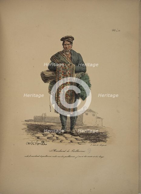 Doormat seller. From the Series "Cris de Paris" (The Cries of Paris), 1815. Creator: Vernet, Carle (1758-1836).