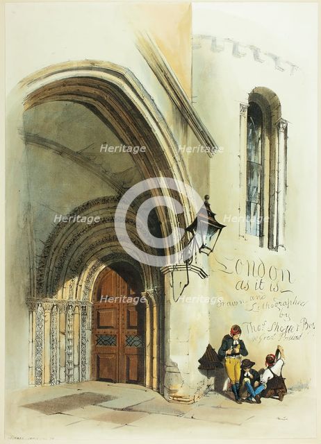 Doorway, Temple, frontispiece to Original Views of London as It Is, 1842. Creator: Thomas Shotter Boys.