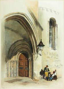 Doorway, Temple, frontispiece to Original Views of London as It Is, 1842. Creator: Thomas Shotter Boys