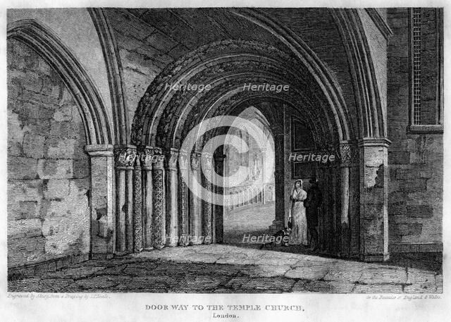 Doorway to the Temple Church, London, 1815.Artist: J Shury