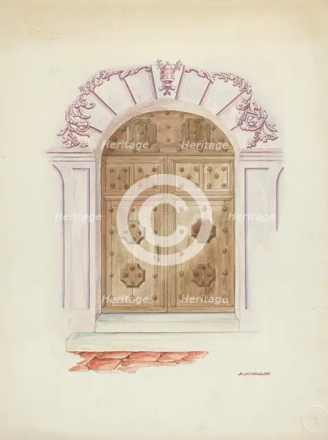 Doorway and Wall Painting, 1937. Creator: Randolph F Miller.