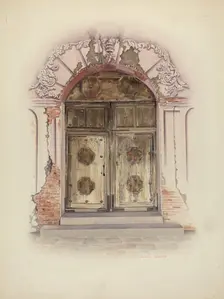 Doorway and Wall Painting, c. 1941. Creator: Juanita Donahoo
