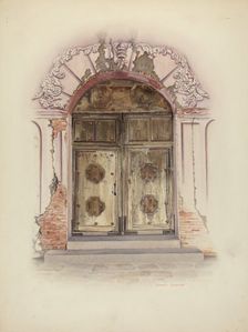 Doorway and Wall Painting, c. 1941. Creator: Juanita Donahoo