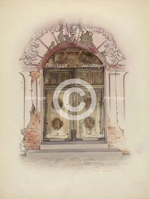 Doorway and Wall Painting, c. 1941. Creator: Juanita Donahoo.