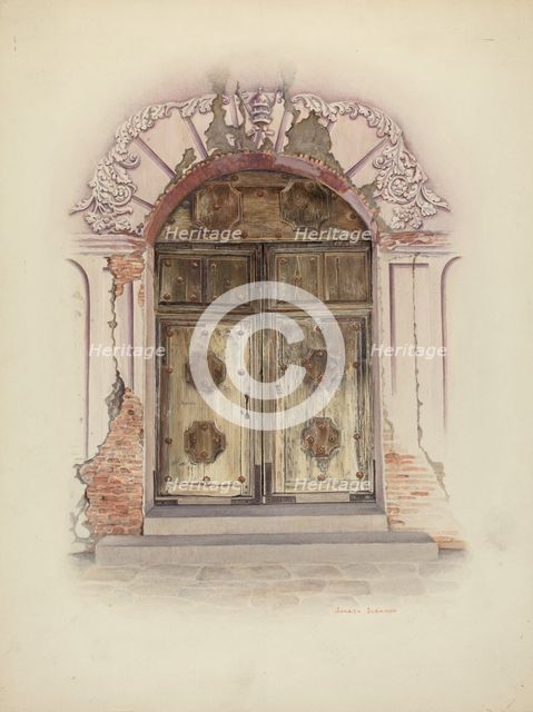 Doorway and Wall Painting, c. 1941. Creator: Juanita Donahoo.