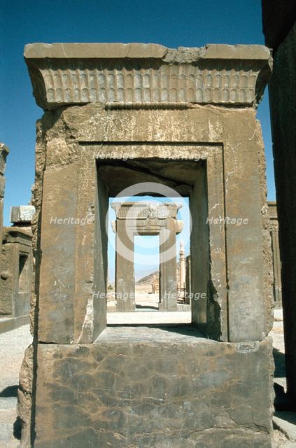 Doorway of the Palace of Darius, Persepolis, Iran. Creator: Vivienne Sharp.