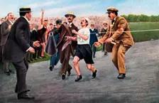 Dorando Pietri finishing the first modern Olympic marathon, London, 1908