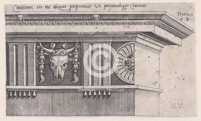 Doric Entablature, dated 1528. Creator: Agostino Veneziano.