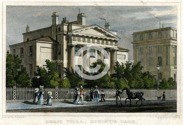 Doric villa, Regent's Park, London, 1828.Artist: W Watkins