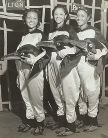 Dorothy Jones, Libby Robinson, and Ruth Moore as penguins, 1937. Creator: Unknown