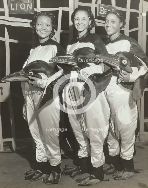 Dorothy Jones, Libby Robinson, and Ruth Moore as penguins, 1937. Creator: Unknown.