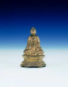 Dated gilt-bronze seated Buddha on a plinth, Hongwu period, early Ming dynasty, China, 1398. Creator: Unknown