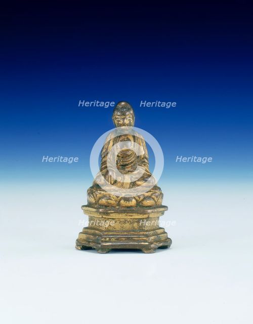 Dated gilt-bronze seated Buddha on a plinth, Hongwu period, early Ming dynasty, China, 1398. Artist: Unknown