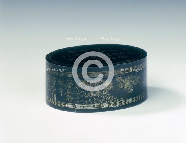 Dated Wu Tong ink box with silver inlays, Qing dynasty, China, 1881. Creator: Unknown.