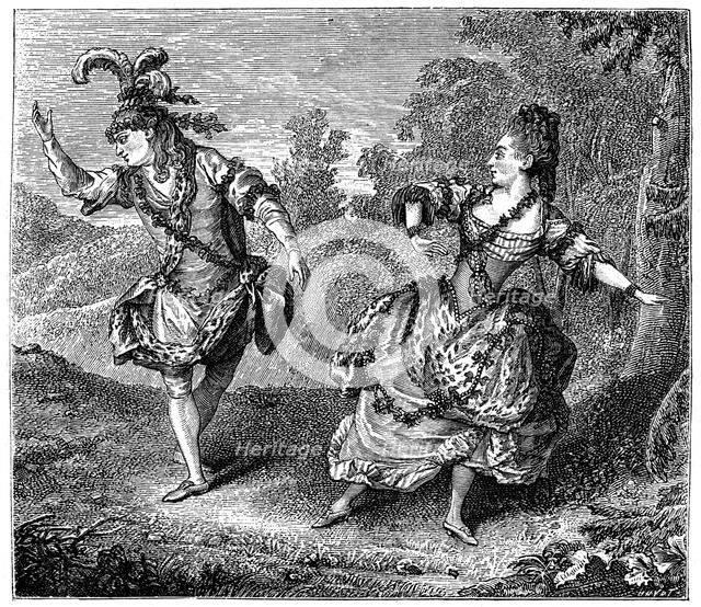 Dauberval with Mlle Allard in Sylvie, 1766, (1885). Artist: Louis de Carmontelle