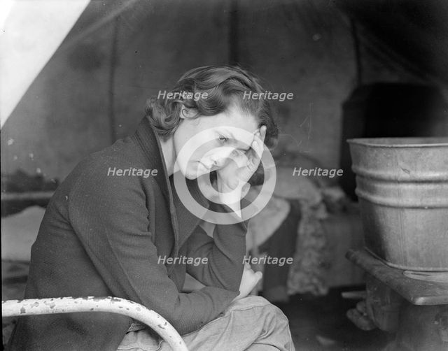 Daughter of migrant Tennessee coal miner, living in American River camp..., CA, 1936. Creator: Dorothea Lange.