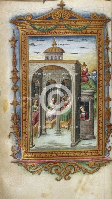 Daughters of Danaus murdering their husbands. Hypermnestra in prison (Illustration for The Heroides by Ovid), 1485-1499. Artist: Majorana, Cristoforo (active ca. 1480-1494)