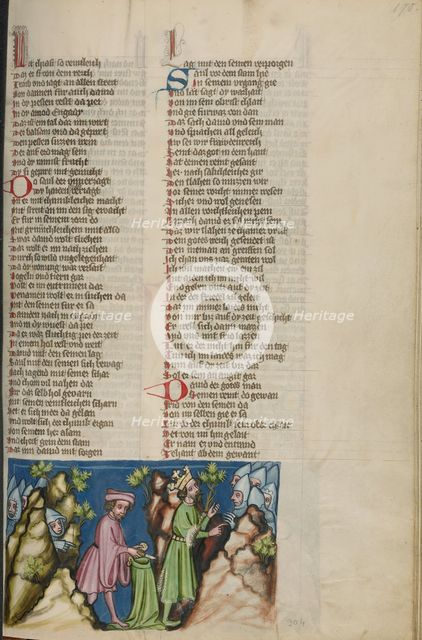 David Cutting Off a Piece of Saul's Robe; Weltchronik, about 1400-1410. Creator: Unknown.