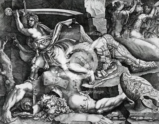 David and Goliath, 1540. Creator: Giovanni Battista Scultori.