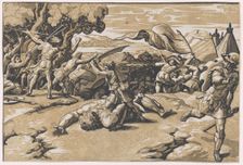 David and Goliath, ca. 1520-27. Creator: Ugo da Carpi