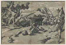David and Goliath, ca. 1520-27. Creator: Ugo da Carpi