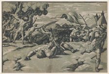 David and Goliath, ca. 1520-27. Creator: Ugo da Carpi