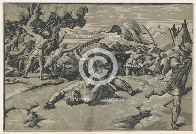 David and Goliath, ca. 1520-27. Creator: Ugo da Carpi.