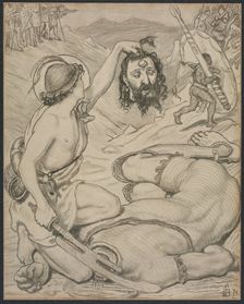 David and Goliath, Cartoon for Stained Glass Window at Jesus College, Cambridge, 1872. Creator: Ford Madox Brown (British, 1821-1893)