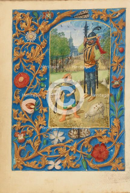 David and Goliath; Crohin-La Fontaine Hours, about 1480-1485 ?. Creator: Master of the Dresden Prayer Book or workshop (Flemish, active about 1480 - 1515).