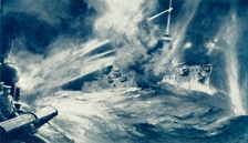 David Against Goliath: British Torpedo-Boat Destroyer Makes an End of German Battleship 1916. Creator: Unknown