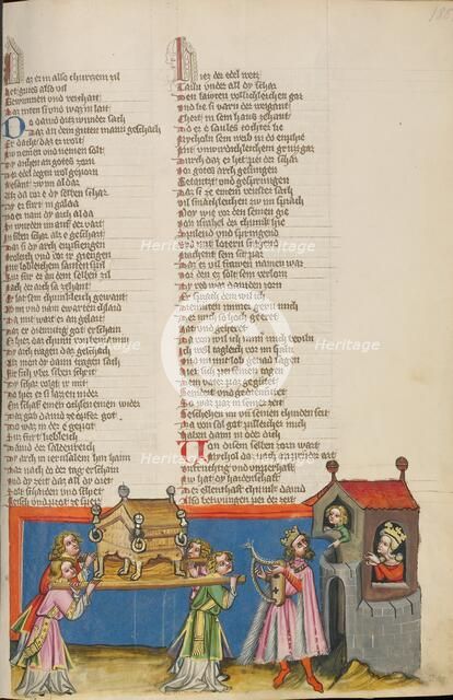 David before the Ark of the Covenant: Michal's Mockery; Weltchronik, about 1400-1410. Creator: Unknown.