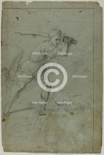 David Beheading Goliath (recto), c. 1621. Creator: Domenico Fiasella.