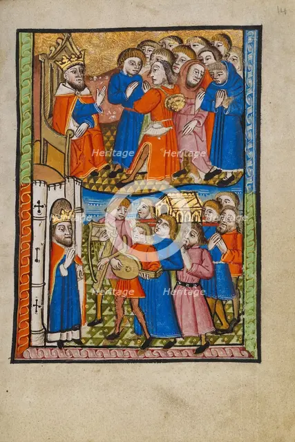 David Bringing the Ark of the Covenant to Jerusalem; Illustrated Vita Christi..., about 1480-1490. Creator: Unknown.