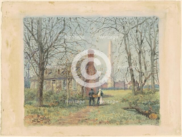 David Burns's Cottage and the Washington Monument, 1892. Creator: Walter Paris.