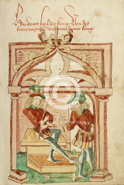 David Enthroned and Saul Departing; Barlaam und Josaphat, 1469. Creators: Hans Schilling, Diebolt Lauber.