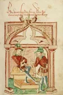 David Enthroned and Saul Departing; Barlaam und Josaphat, 1469. Creators: Hans Schilling, Diebolt Lauber