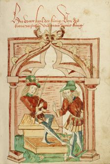 David Enthroned and Saul Departing; Barlaam und Josaphat, 1469. Creators: Hans Schilling, Diebolt Lauber