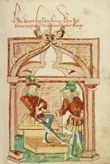 David Enthroned and Saul Departing; Barlaam und Josaphat, 1469. Creators: Hans Schilling, Diebolt Lauber