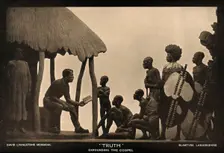 David Livingstone memorial in Blantyre; Livingstone reading the Bible..., c19th century. Creator: Unknown
