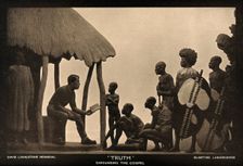 David Livingstone memorial in Blantyre; Livingstone reading the Bible..., c19th century. Creator: Unknown