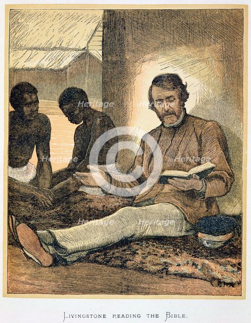 David Livingstone reading the Bible, Africa, 19th century. Creator: Unknown.