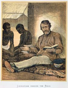 David Livingstone reading the Bible, Africa, 19th century. Creator: Unknown