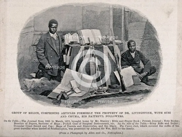 David Livingtone's followers, Susi and Chuma, pictured with his former possessions, 1873. Creator: Unknown.