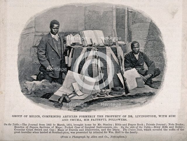 David Livingtone's followers, Susi and Chuma, pictured with his former possessions, 1873. Creator: Unknown.