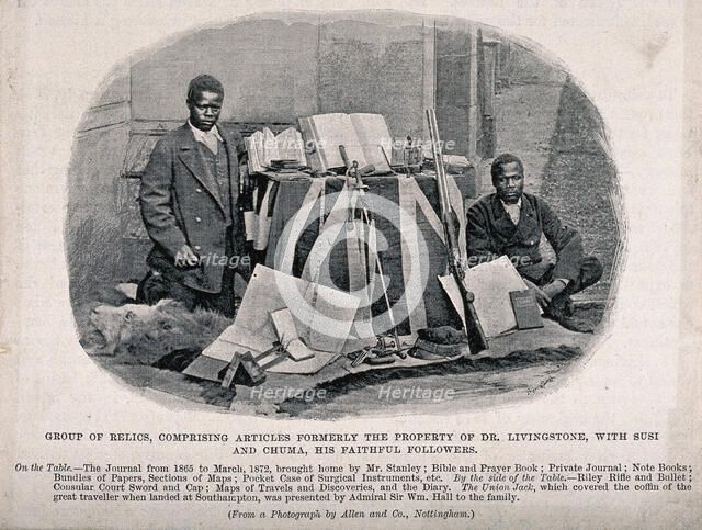 David Livingtone's followers, Susi and Chuma, pictured with his former possessions, 1873. Creator: Unknown.