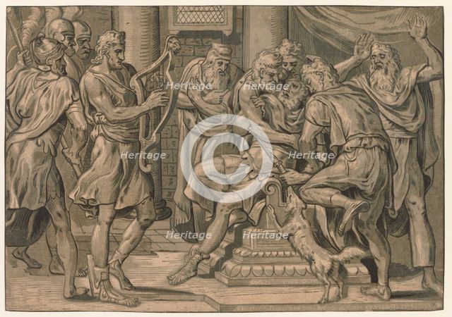 David Playing the Harp before Saul, 1555. Creator: Frans Floris (Dutch, 1519-1570).