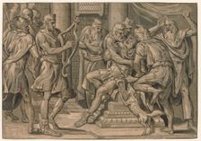 David Playing the Harp before Saul, 1555. Creator: Frans Floris (Dutch, 1519-1570)