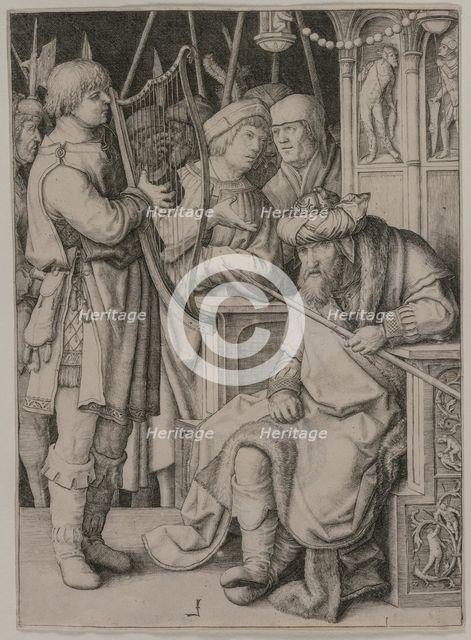 David Playing the Harp before Saul, c. 1508. Creator: Lucas van Leyden (Dutch, 1494-1533).