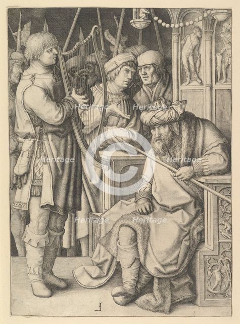David Playing the Harp Before Saul, ca. 1508. Creator: Lucas van Leyden.