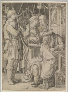 David Playing the Harp Before Saul, ca. 1508. Creator: Lucas van Leyden
